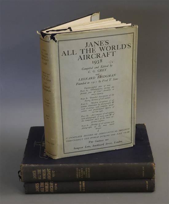 Janes - Janes All the Worlds Aircraft, 3 vols, qto, cloth, (1938 with dj), London 1934, 1937 and 1938